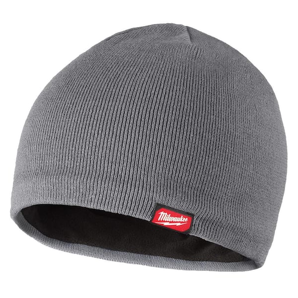 Gray Fleece-Lined Beanie Cap