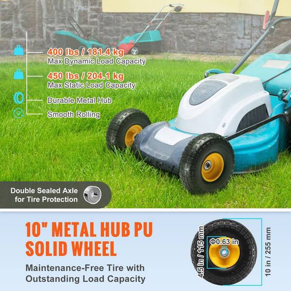 AR-PRO 2-Pack 10" Solid PU Run-Flat Tires & Wheels – 4.10/3.50-4, Tubeless, For Hand Trucks, Carts & More