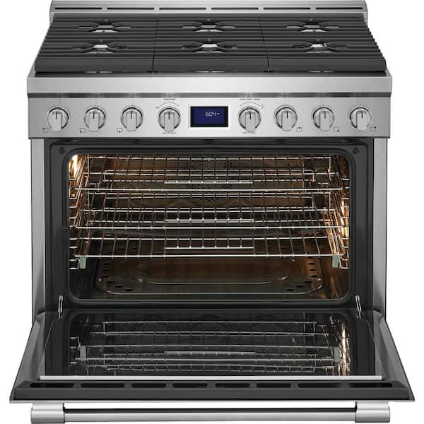 Professional 36 in. 6 Burner Slide-In Gas Range in Stainless Steel with True Convection