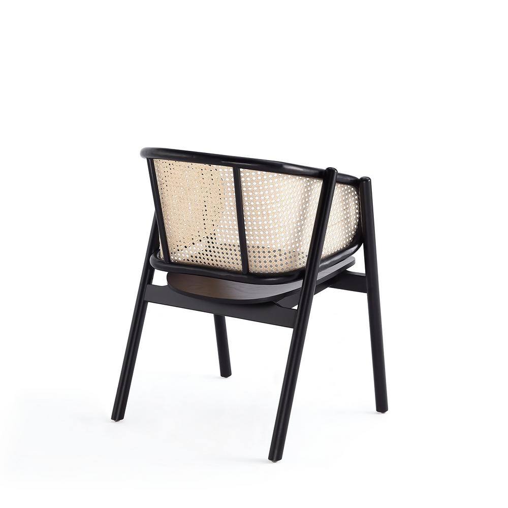 Elegant Ash Wood and Rattan Accent Chair in Black