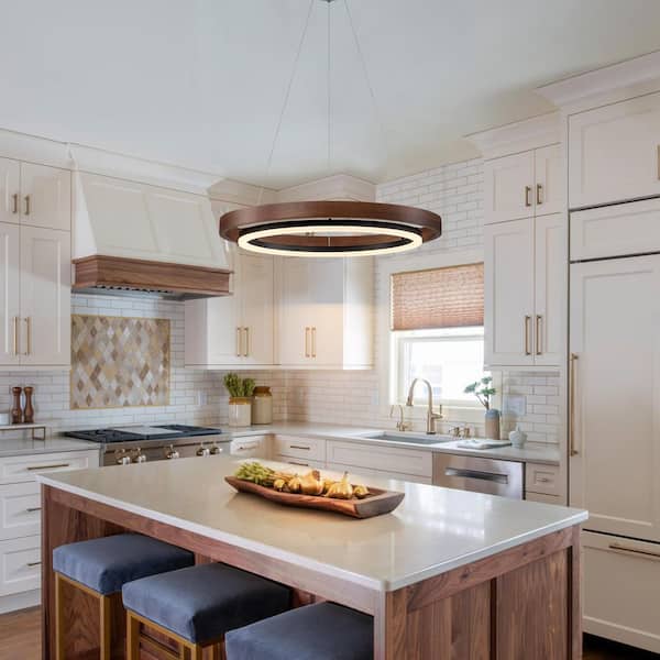23.62 in. 1-light Wood Ring Dimmable Integrated LED Chandelier for Kitchen Island Dining Room