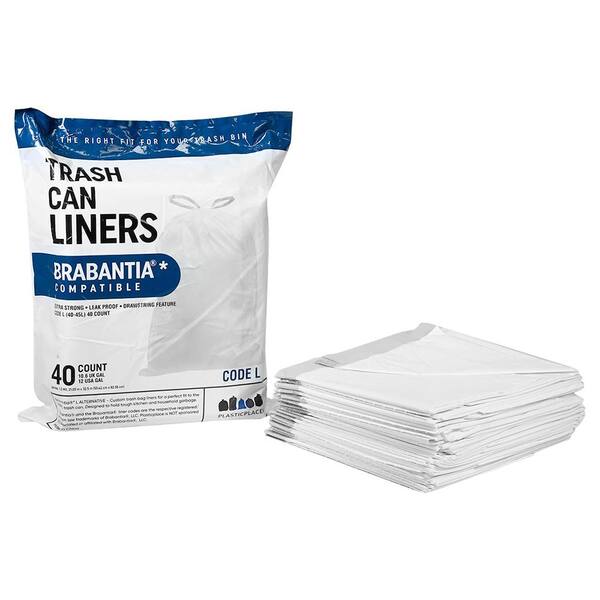 Plasticplace 10-10.5 Gallon/38-40 Liter White Drawstring Trash Bags  simplehuman* Code J Compatible 21 x 28 (20 Count/5 Pack) TRA192WH - The  Home Depot