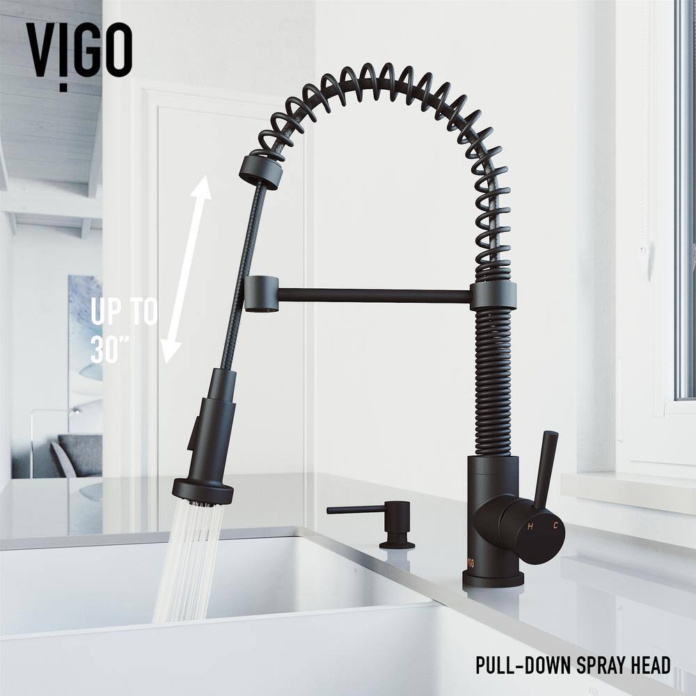 Matte Black Brass Pull-Down Kitchen Faucet with Soap Dispenser
