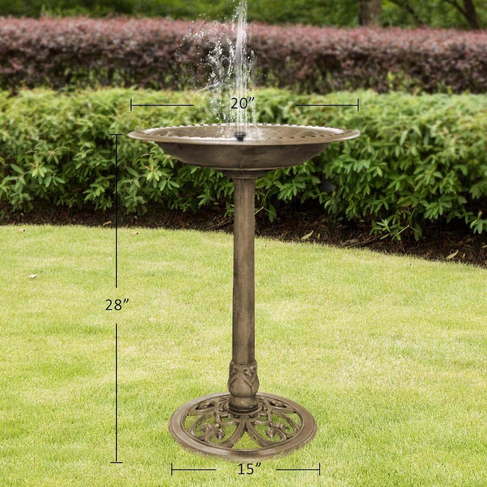 Antique Copper Polyresin Solar Powered Bird Bath Fountain