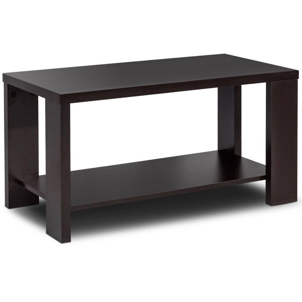 FORCLOVER 31 .5 in. Espresso Rectangle Wood Coffee Table with Storage ...