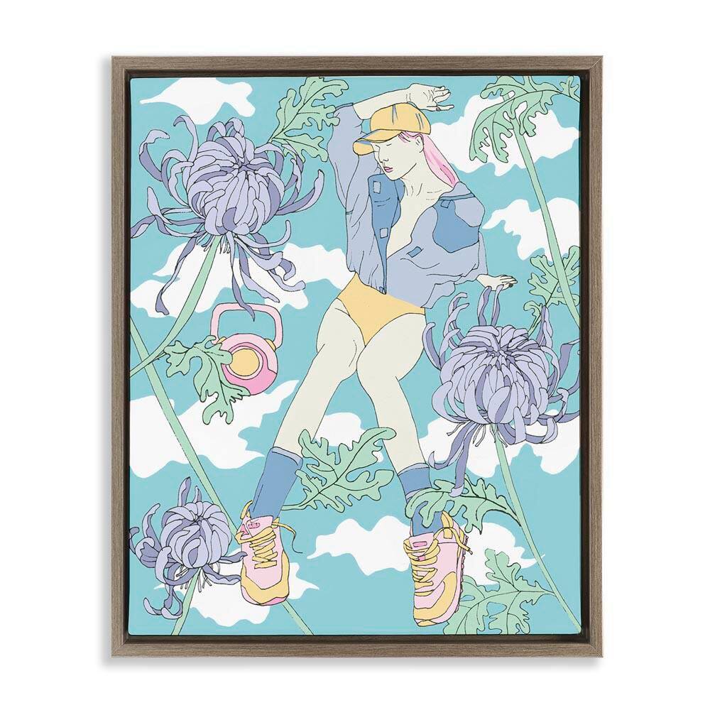 Weight Trainer and Chrysanthemums by Melissa Wang Brown Floater Frame People Graphic Art Print 21 in. x 17 in. price history on PriceWatchPro