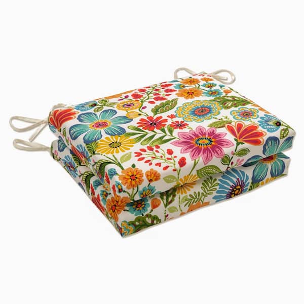 Pillow Perfect Floral 18.5 x 16 Outdoor Dining Chair Cushion in Blue/Purple/Green (Set of 2)