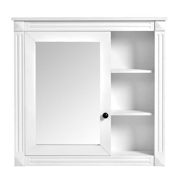 WELLFOR 30 in. W x 29 in. H Wall Mounted Rectangular MDF Medicine Cabinet with Mirror in White, Left Open Door