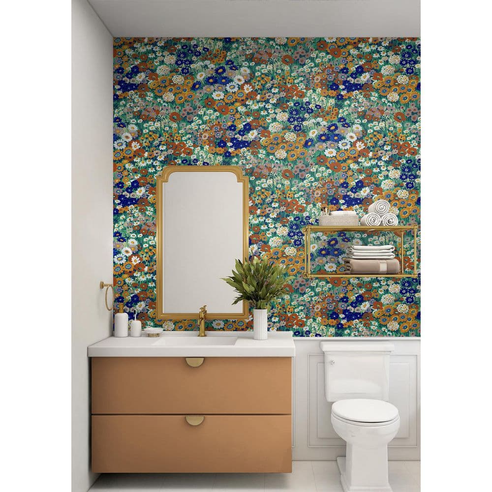 Summer Glades and Terra Cotta Floral Vinyl Peel and Stick Wallpaper