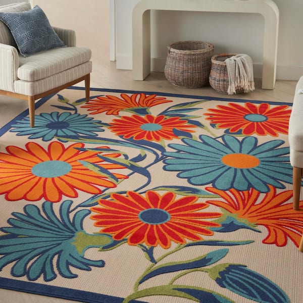 Aloha Multicolor 12 ft. x 15 ft. Botanical Contemporary Indoor/Outdoor Area Rug