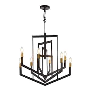 25.59 in. W 8-Light Black and Gold Kitchen Island Chandelier with E12 Bulb, No Bulbs Included