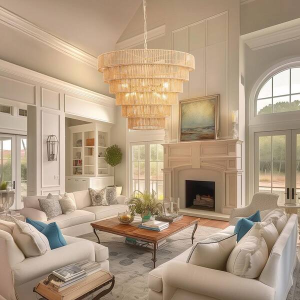 Emeritpro 12-Light BOHO Gold Drum Chandelier Farmhouse 5-Tier