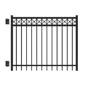 Highland 5 ft. x 4 ft. Black Straight Decorative Flat Top Metal Fence Gate