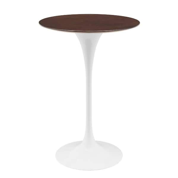 MODWAY Lippa 28 in. White Cherry Walnut Metal Bar Table