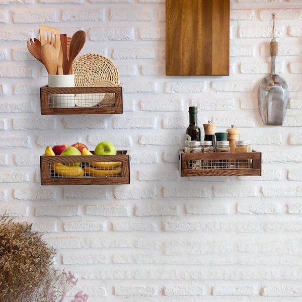 Brown 11 in. x 14 in. Wood Rectangular Decorative Basket Set of 3