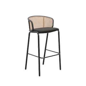 Ervilla Modern 29.5 in Wicker Bar Stool with Fabric Seat and Black Powder Coated Metal Frame (Black)