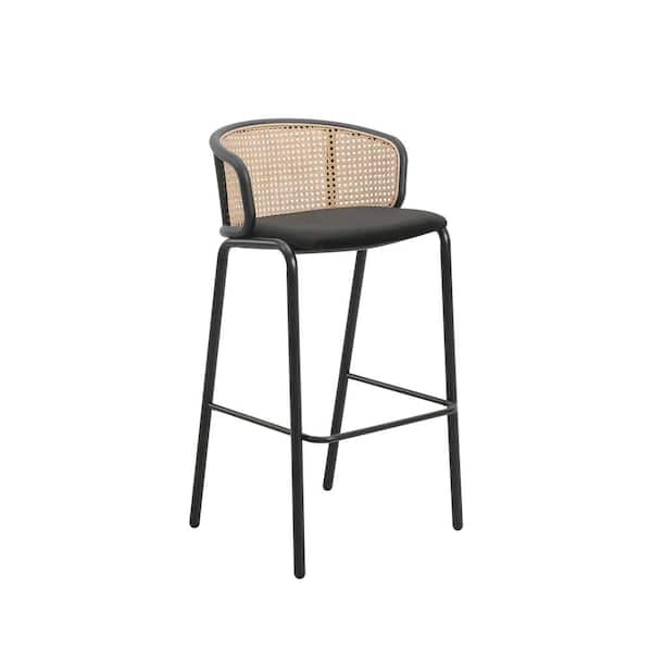 Leisuremod Ervilla Modern 29.5 in Wicker Bar Stool with Fabric