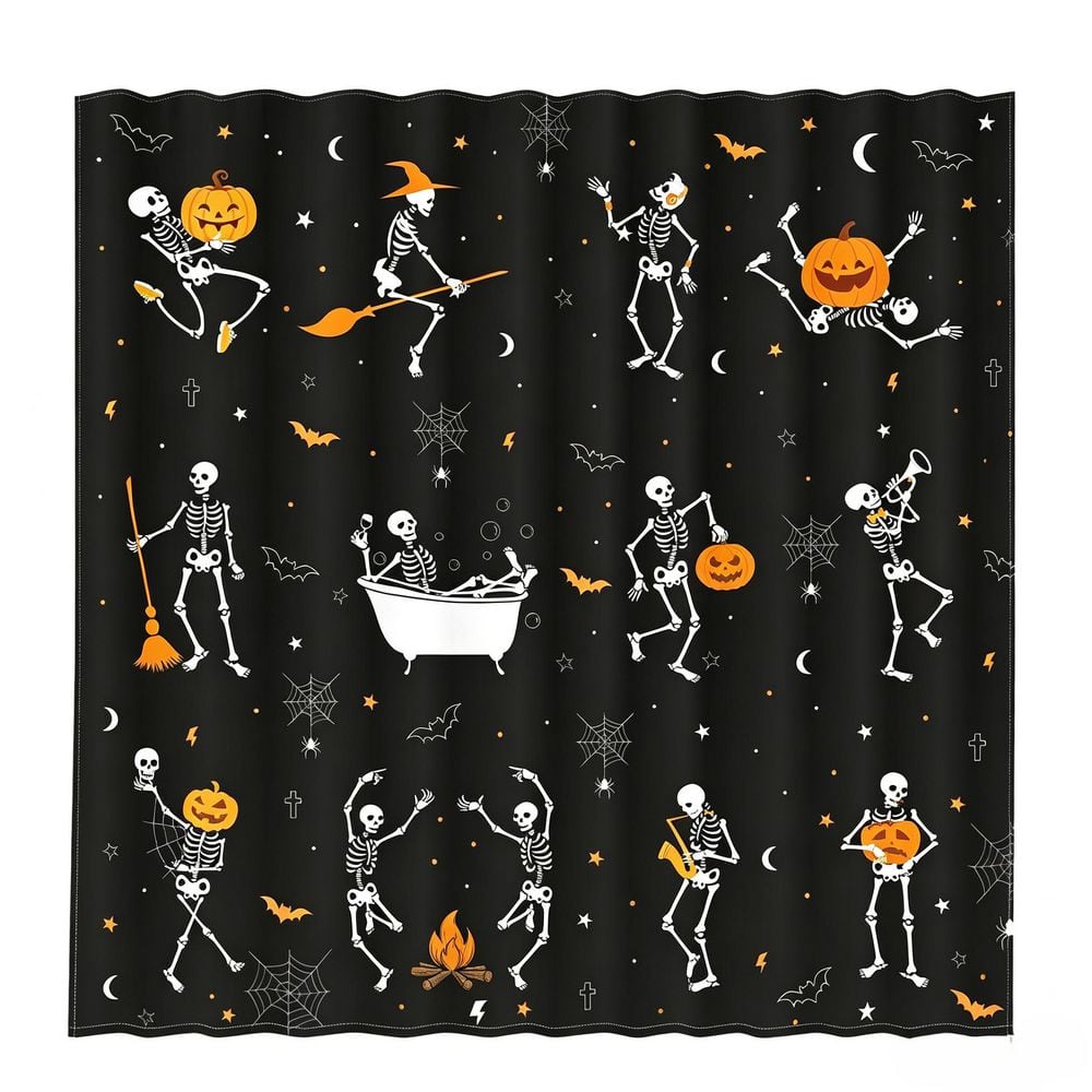 Halloween Gothic 72 in. W x 72 in. L Water-Repellent Polyester Shower Curtain in Black/White Skeleton Dance price history on PriceWatchPro
