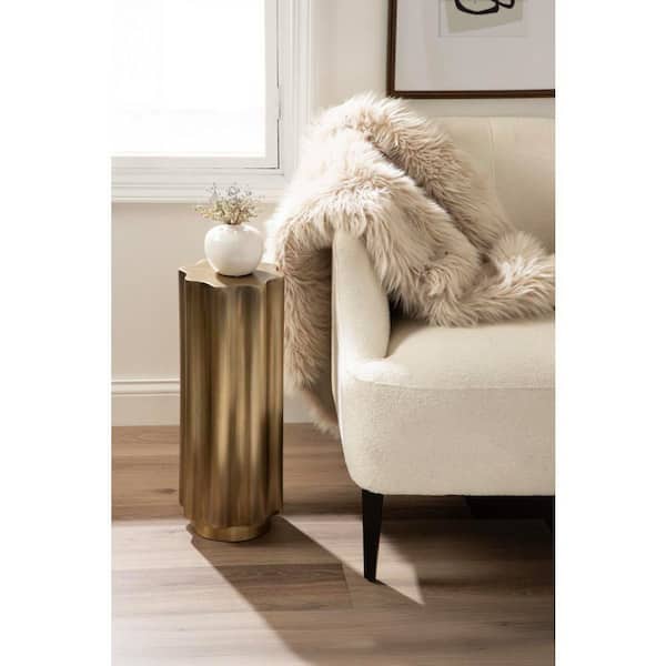 Pandey 9 in. Gold Round Scalloped Metal End Table