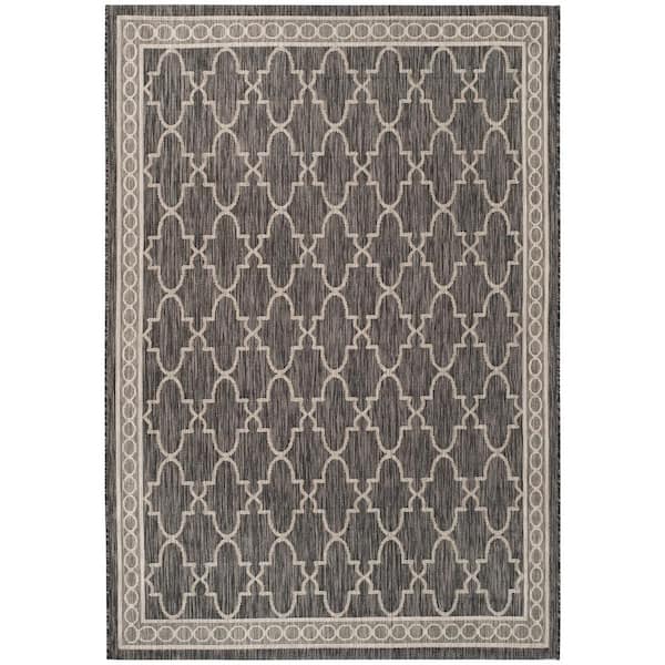SAFAVIEH Courtyard Black/Beige 5 ft. x 8 ft. Border Indoor/Outdoor Patio  Area Rug