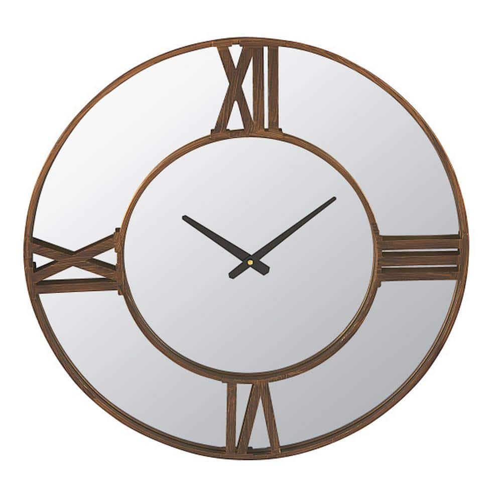 Woven Paths Metal Wall Clock Mirror With Antiqued Bronze Finish Trim