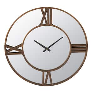 Gold Finish Modern Round Mirrored Metal Wall Clock