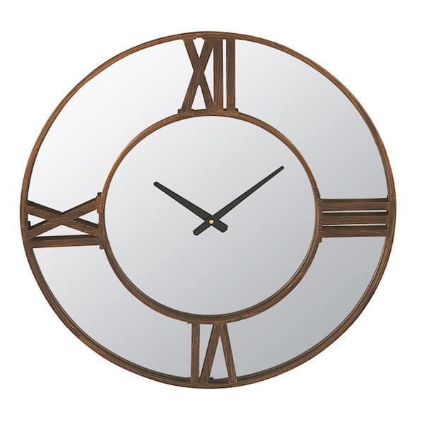 Storied Home Gold Finish Modern Round Mirrored Metal Wall Clock