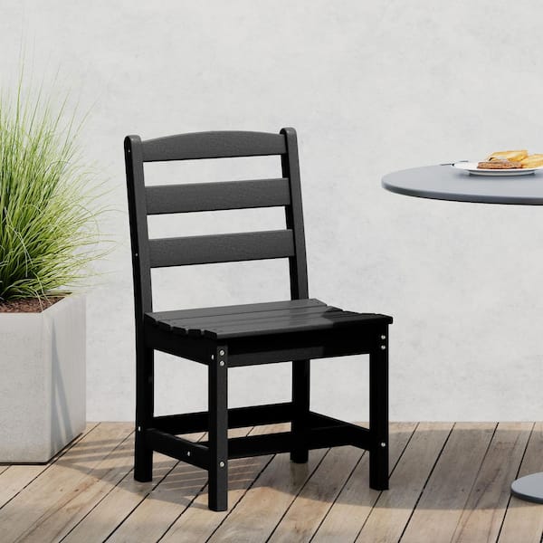 Shoreside All-Weather Plastic Outdoor Patio Armless Dining Side Chair, Black