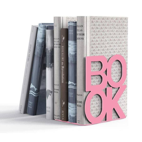 Pink 5 in. x 5.4 in. Metal Modern Bookend, 2-Pair Z0DRN43S4J - The