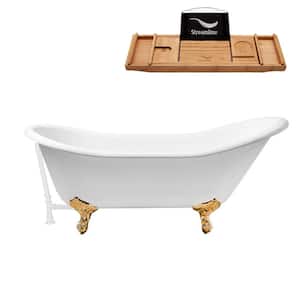 67 in. Cast Iron Clawfoot Non-Whirlpool Bathtub in Glossy White with Glossy White Drain and Polished Gold Clawfeet