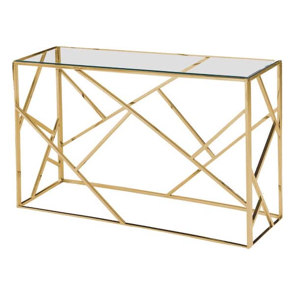 Best Master Furniture Edward 48 in. Gold Rectangle Glass Console Table