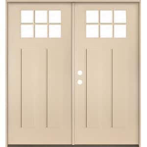 Craftsman 72 in. x 80 in. 6-Lite Right-Active/Inswing Clear Glass Unfinished Double Fiberglass Prehung Front Door