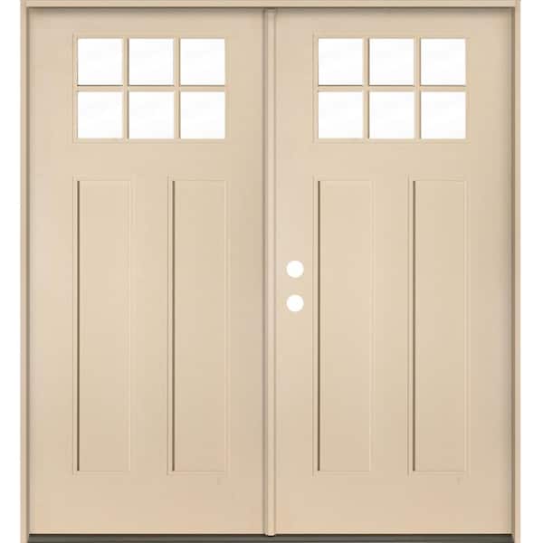 Craftsman 72 in. x 80 in. 6-Lite Right-Active/Inswing Clear Glass Unfinished Double Fiberglass Prehung Front Door