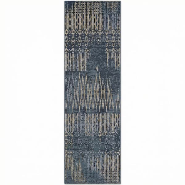 Dolce Blue Nile Indigo 2 ft. x 8 ft. Transitional Flatwoven Abstract Polypropylene Runner Indoor/Outdoor Area Rug