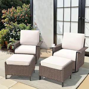 Nyajiah 4-Piece Wicker Patio Conversation Set with Beige Cushions