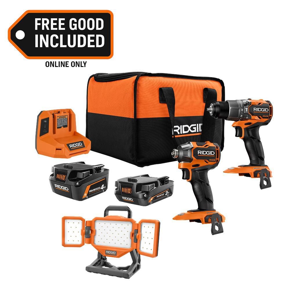 Ridgid 18V NUKE SubCompact Brushless 2-Tool Combo Kit w/ (2) MAX Batteries, & Charger w/ 18V Hybrid LED Panel Light