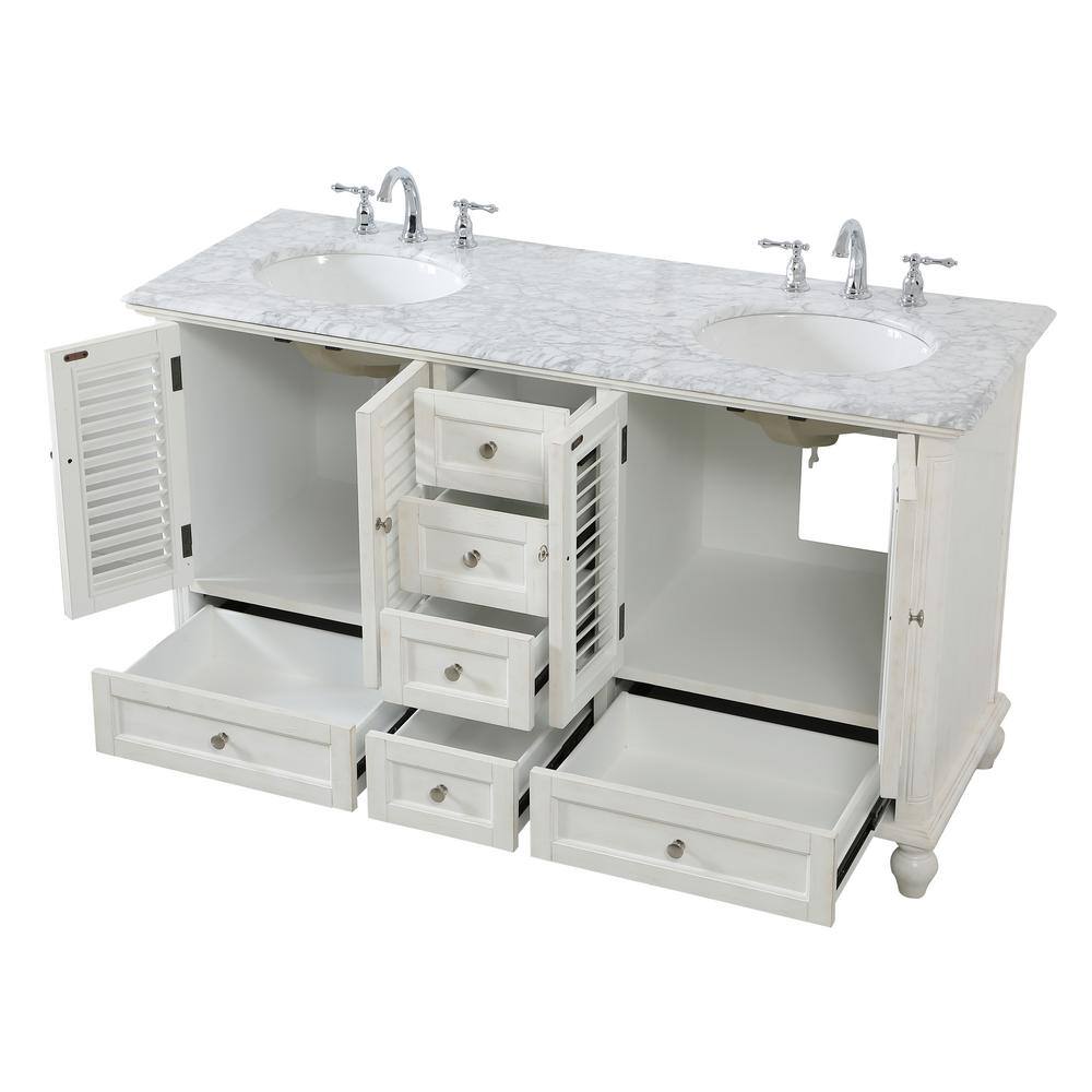 Rhodes 60" Double White Marble Top Bathroom Vanity