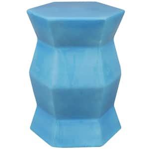 Sunnydaze Blue Hexagon Ceramic Stone Outdoor Accent Table