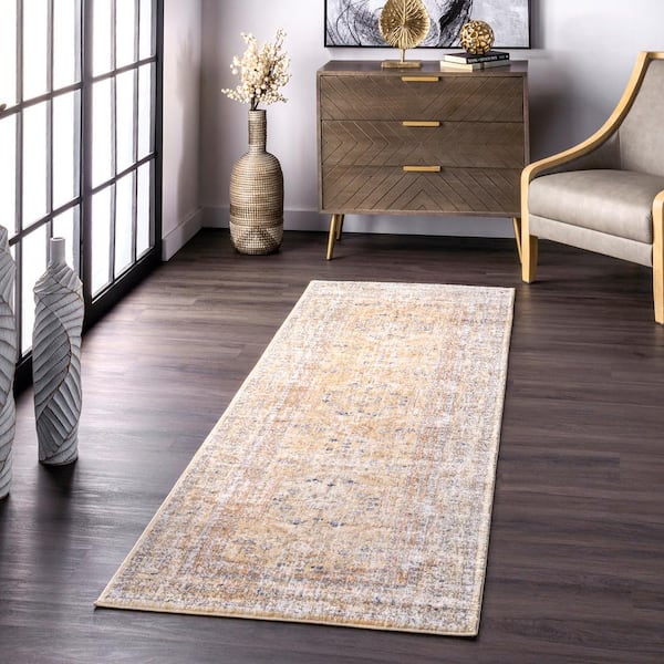 Jacquie Vintage Floral Gold 3 ft. x 8 ft. Runner Rug