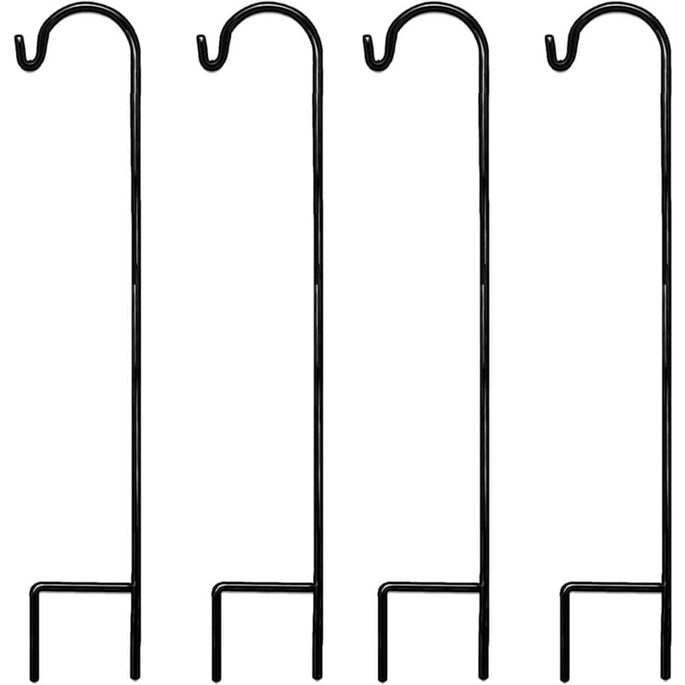35-Inch Black Glossy Metal Shepherd Hooks for Outdoor Decor, 4-Pack