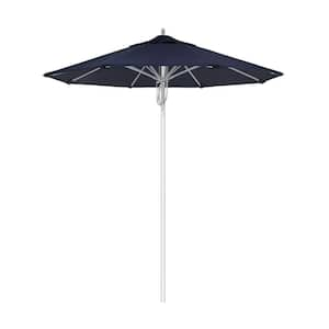 7.5 ft. Silver Aluminum Commercial Market Patio Umbrella Fiberglass Ribs and Pulley Lift in Navy Sunbrella