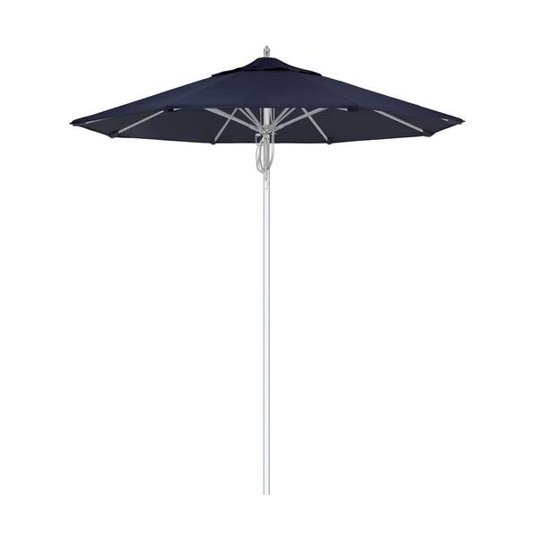 California Umbrella 7.5 ft. Silver Aluminum Commercial Market Patio Umbrella Fiberglass Ribs and Pulley Lift in Navy Sunbrella