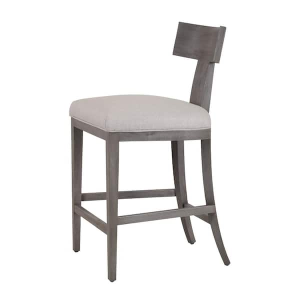 Fabien Mid-Century Modern 26.8 in. Grey Wash Wood Counter Stool with Linen Seat