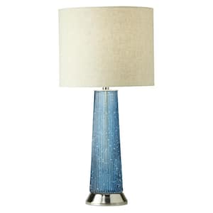 Venice 22 in. Gold Blue and Beige Glass and Metal Table Lamp with Fabric Drum Shade