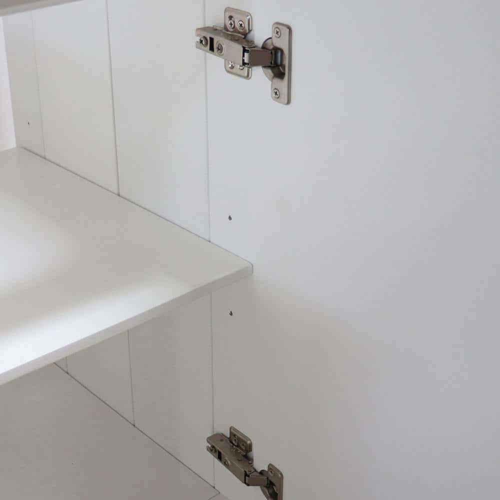 White Wood Freestanding Bathroom Vanity with Black Hardware