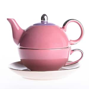 1-Piece Porcelain Tea Pot Pink Tea Pot Teacup and Saucer Set