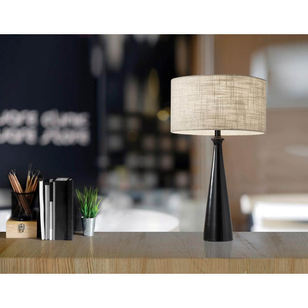 Black Tapered Metal Table Lamp with Cream Shade
