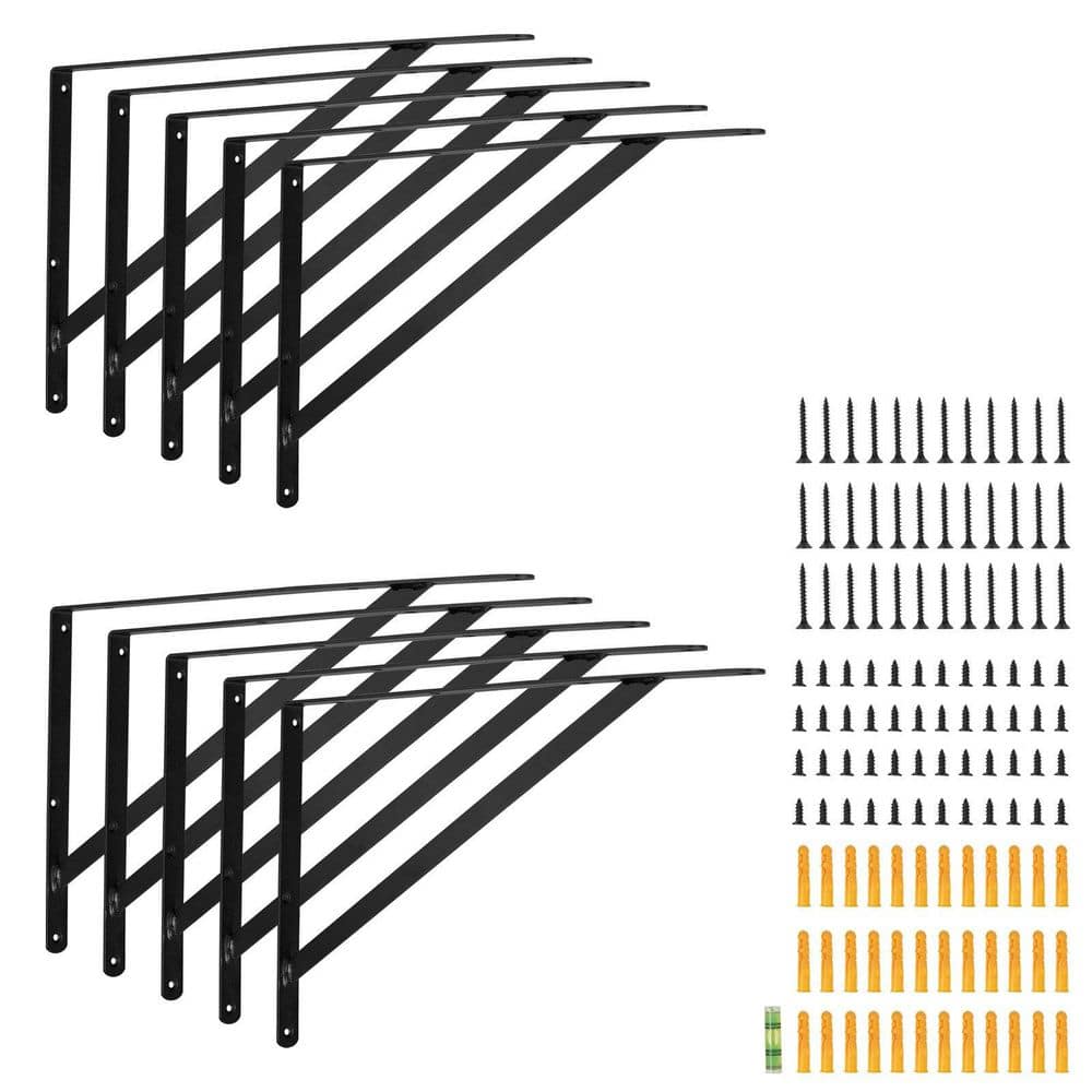 10 Pieces 12 in. x 8 in. Heavy Duty Floating Shelf Brackets for Shelves, 3 mm Thick Matte Black Triangle Shelf Bracket price history on PriceWatchPro