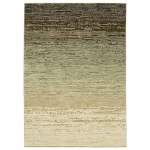 Ross Beige/Green 3 ft. x 5 ft. Doormat Abstract Distressed Stripe Polypropylene/Polyester Fringed Indoor Area Rug