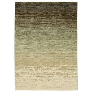 Ross Beige/Green 5 ft. x 8 ft. Abstract Distressed Stripe Polypropylene/Polyester Fringed Indoor Area Rug